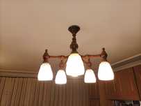 Żyrandol, lampa sufitowa 5-punktowa drewno 18FG/5 - PRL antyk