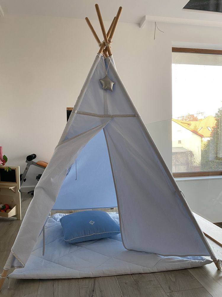 Tipi namiot mata poduszki fun with mum silver blue niebieski srebrny