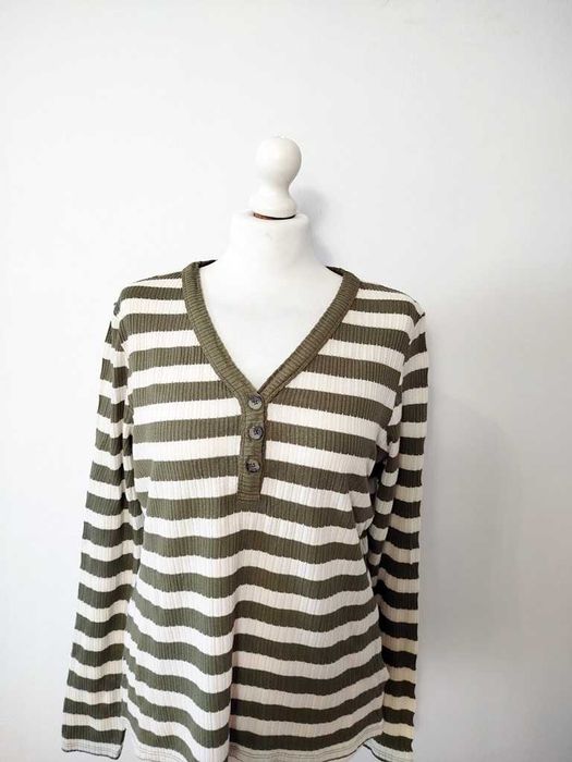 Papaya khaki kremowa dzianinowa bluzka sweterek w paski