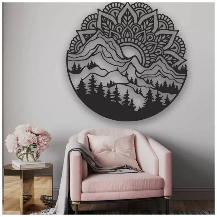 Obraz Mandala góry czarny Ø 50 cm