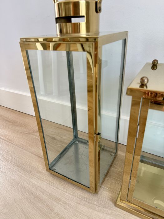 Zestaw 2 złotych latarni lampionów dekoracyjnych, stan bdb