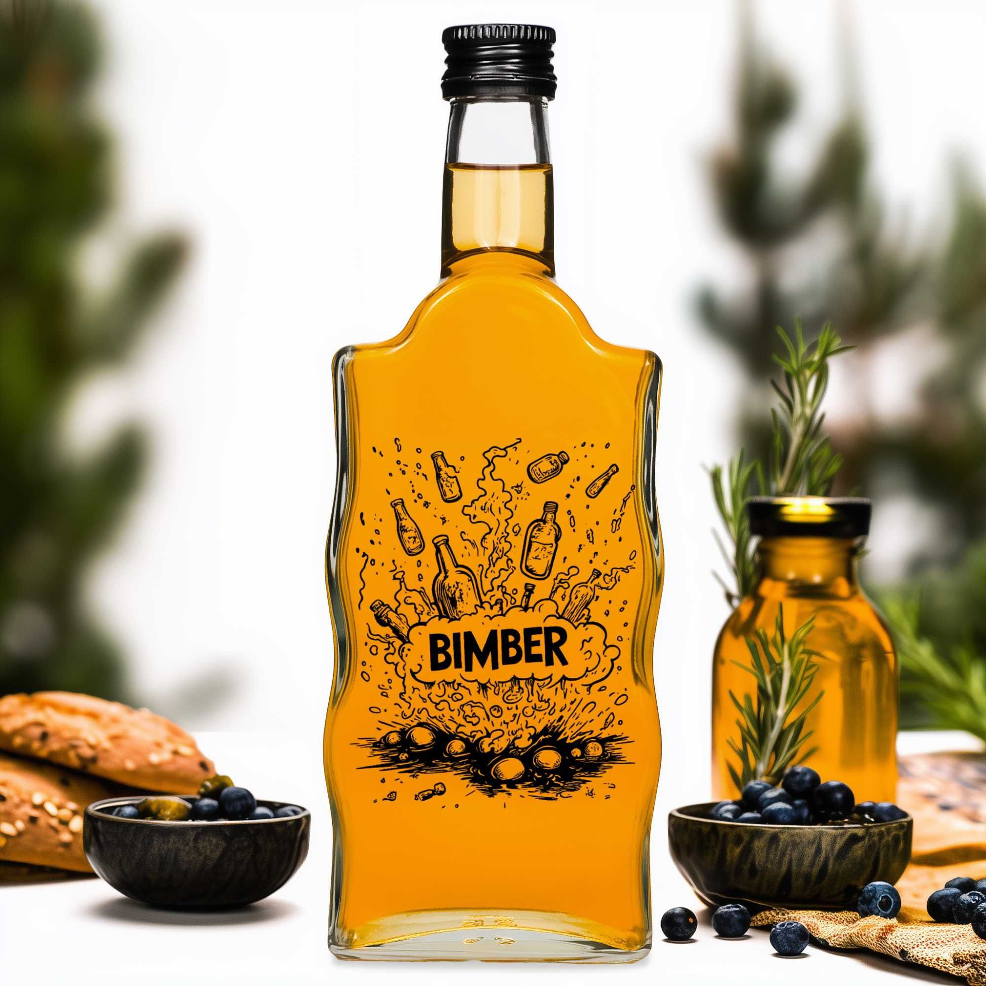 10x Butelka Warta 500 ml z nadrukiem Bombowy Bimber + zakrętki– bimber