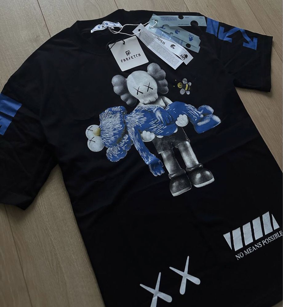 Мужская футболка Off-White Bearbrick черная  биарбрик Офф вайт