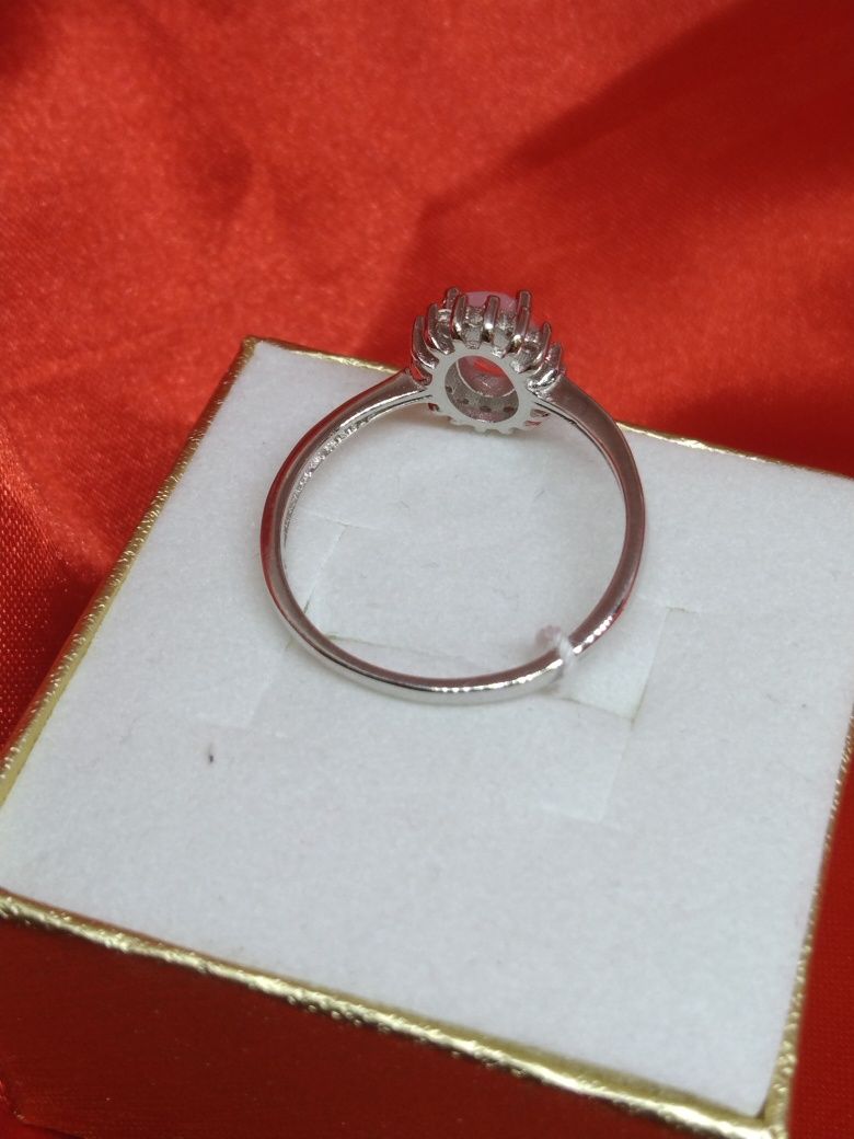Srebrny pierścionek pudrowy róż, srebro 925, R19 (32)