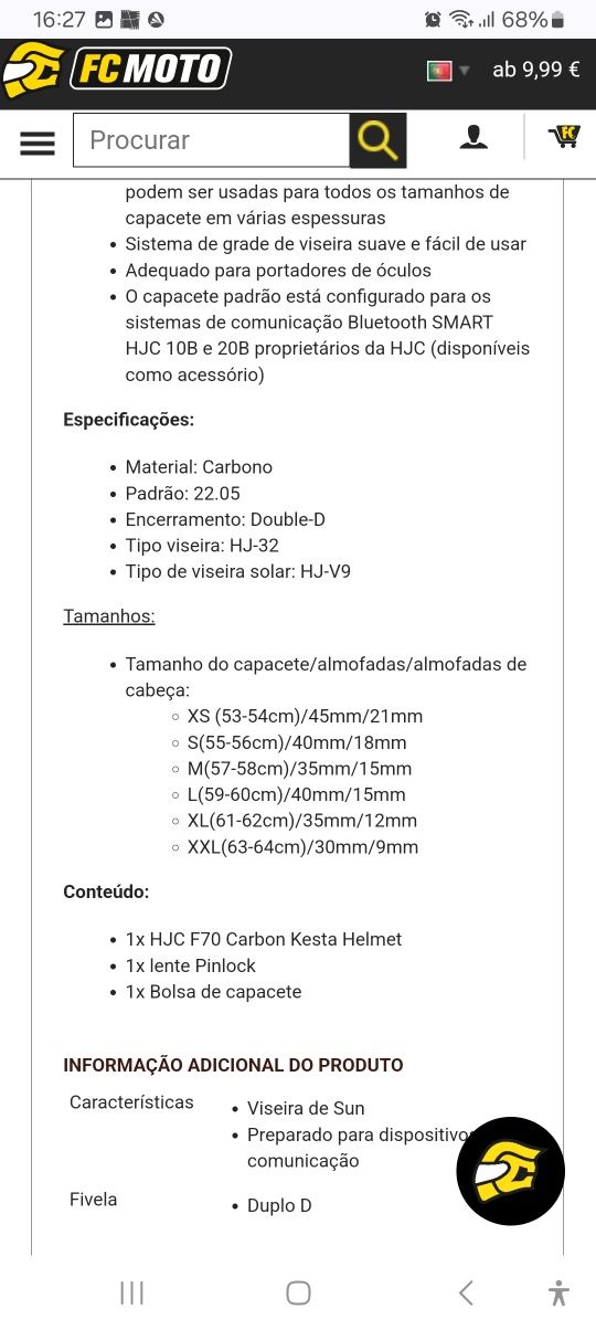 Capacete HJC RPHA F70 -TAM.S