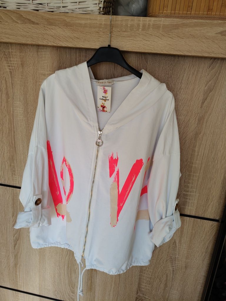 Bluza Plus size bawełna bawełniana 46 48 duży rozmiar suwak kaptur