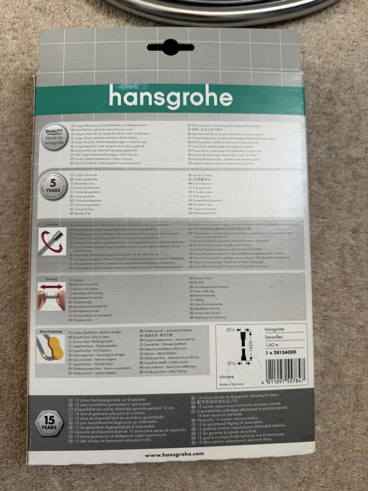 Шланг для душу Hansgrohe Sensoflex, 1,6 м, хром, полімер, 1/2ʼʼ