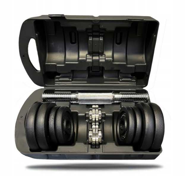 Hantle żeliwne 2x10kg walizka zestaw 20 kg regulowany żeliwny gryf