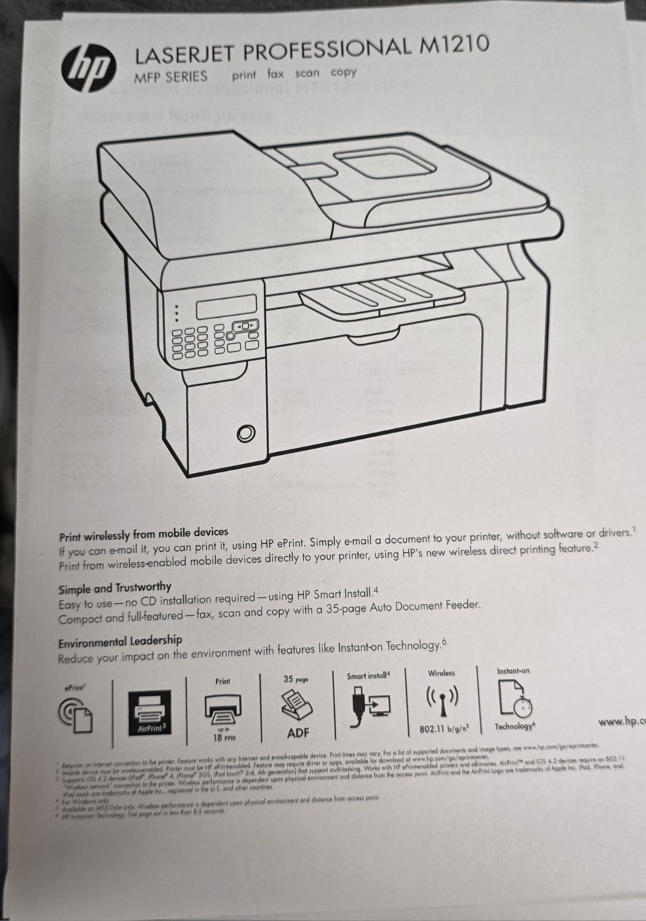Drukarka laserjet Pro M1212nf Urządzenie wielofunkcyjne mono  laserowe