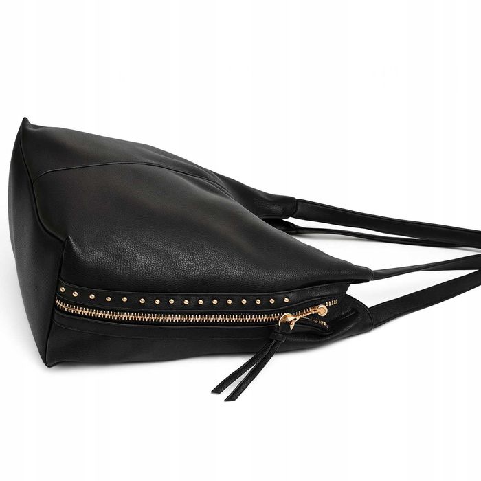 Torebka Damska Shopper Czarna Duża A4 Skóra Ekologiczna Elegancka