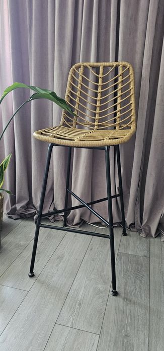 Hoker nowy rattan rattanowy boho wysoki industrial brąz czarny krzesło