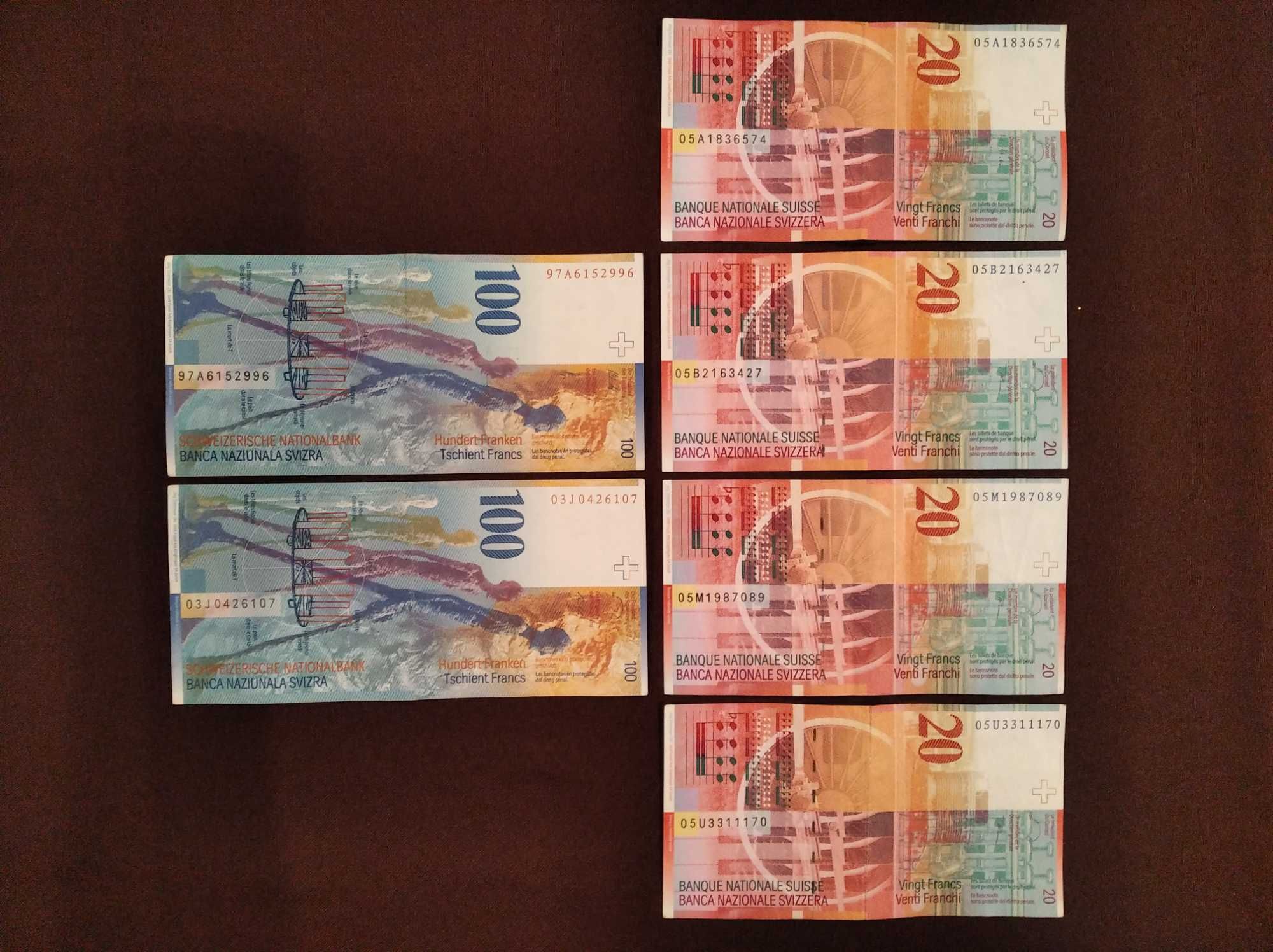 Francos suíços: notas descontinuadas, em bom estado, desde 24€