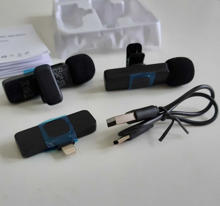 Kit 2 Microfones Novos s/ Fios Lapela Wireless p/ iPhone iPad