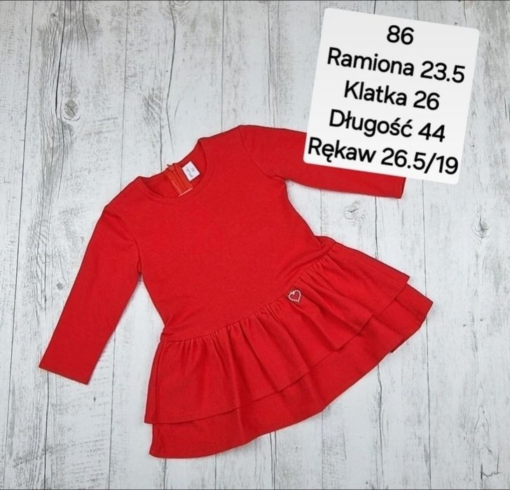 Sukienka dziewczęca świąteczna bawełna z falbankami 86 czerwon