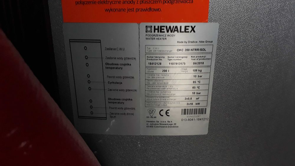 podgrzewacz hewalex okc 200 ntrr/sol zasobnik c.w.u solarny