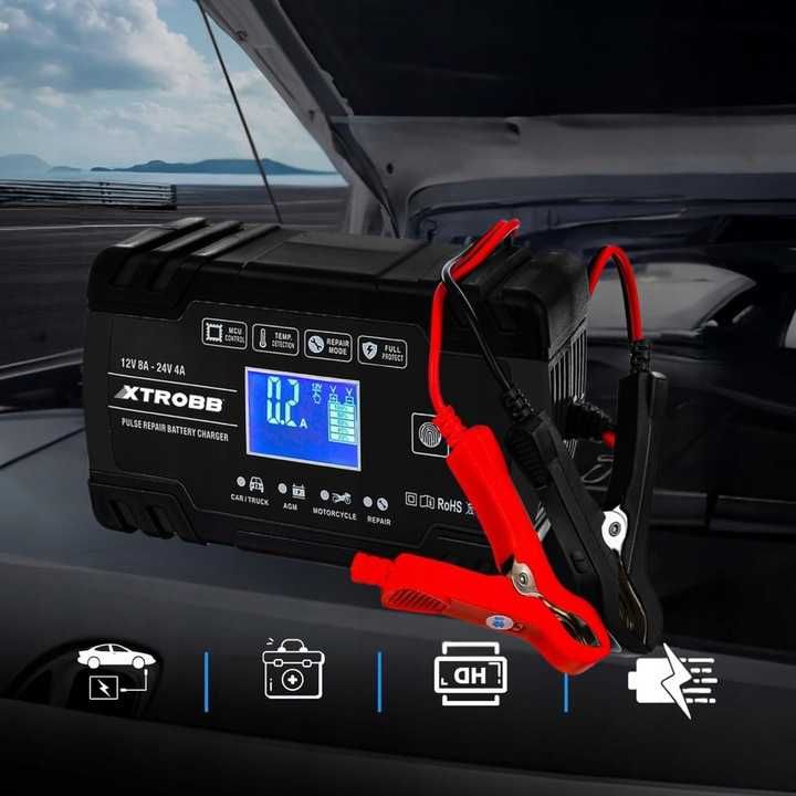 Automatyczny Inteligentny Prostownik Ładowarka Akumulatora 24V 12V 8A