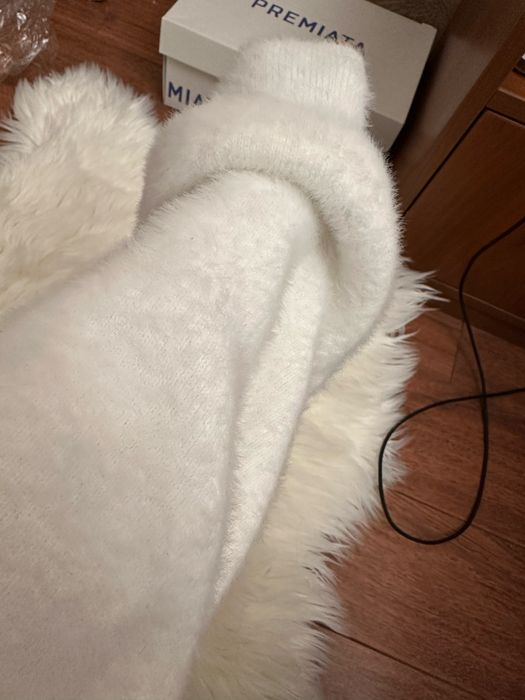 Шикарный длинный пушистый кардиган травка пальто   белый альпака