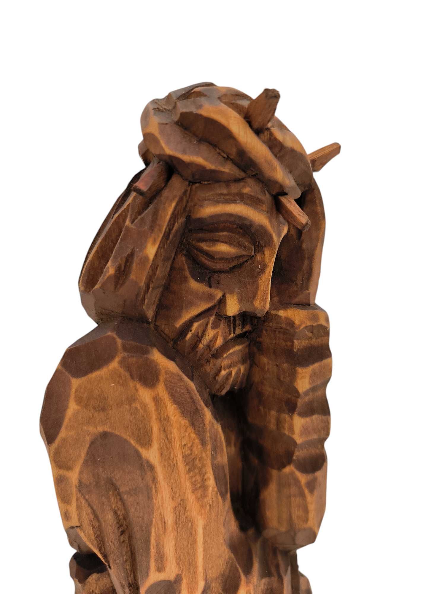 Rzeźba Jezus Chrystus Frasobliwy 25 cm Jasny Brąz Lewa Dłoń