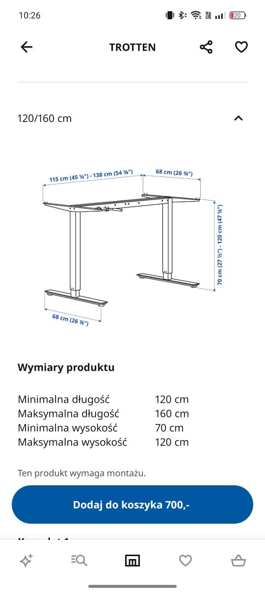 Podnoszone Biurko TROTTEN Ikea