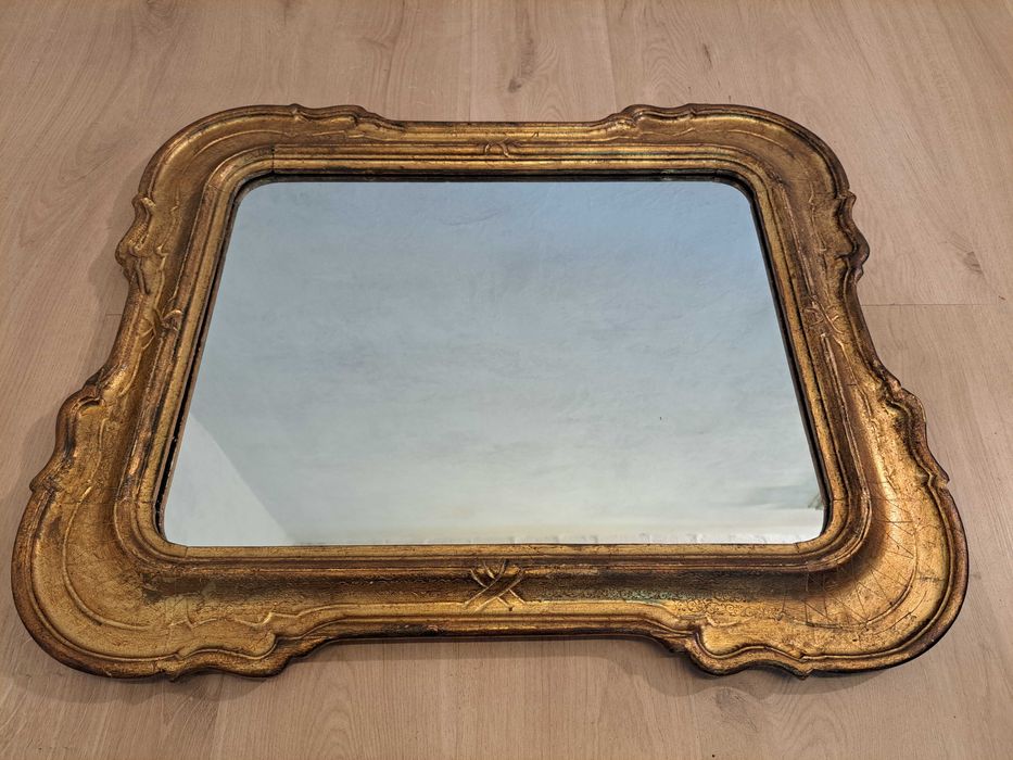 Stare zabytkowe włoskie lustro drewniana pozłacana rzeźbiona rama