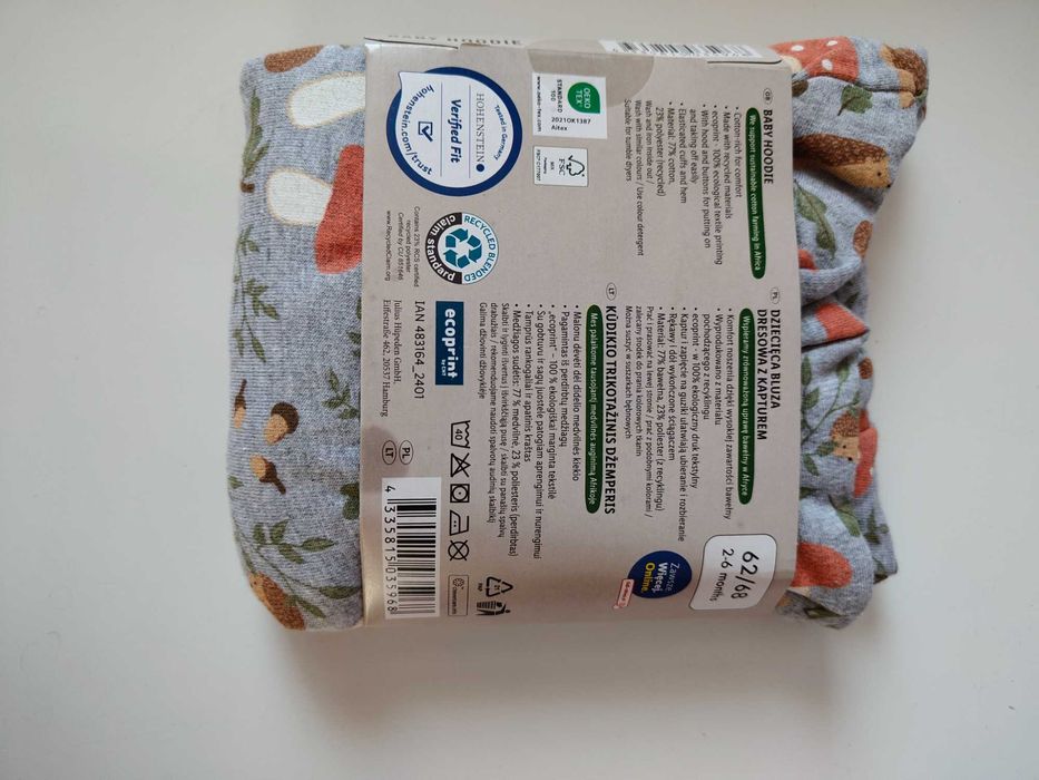 Bluza przez głowę z kapturem niemowlęca