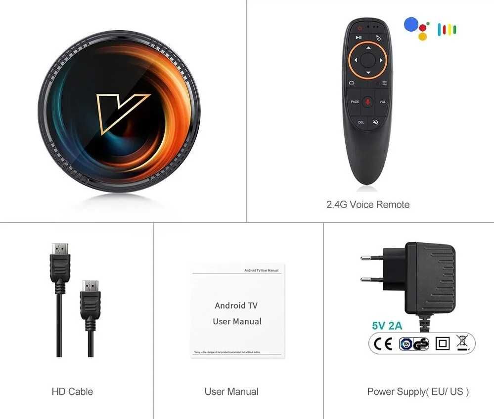Smart TV приставка Vontar W2 4/32GB Android TV +G10S Голос+Аеро пульт