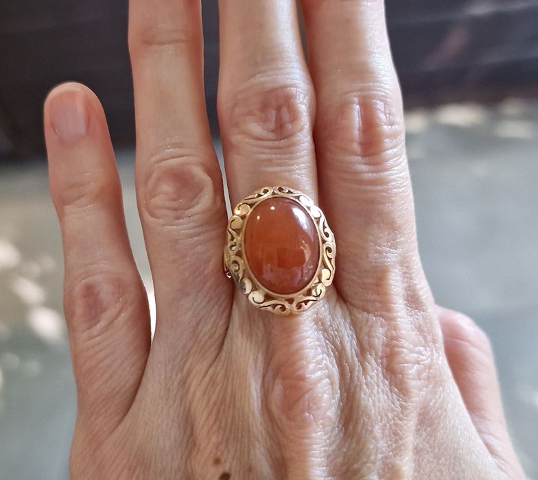 Złoty pierścionek z agatem, vintage