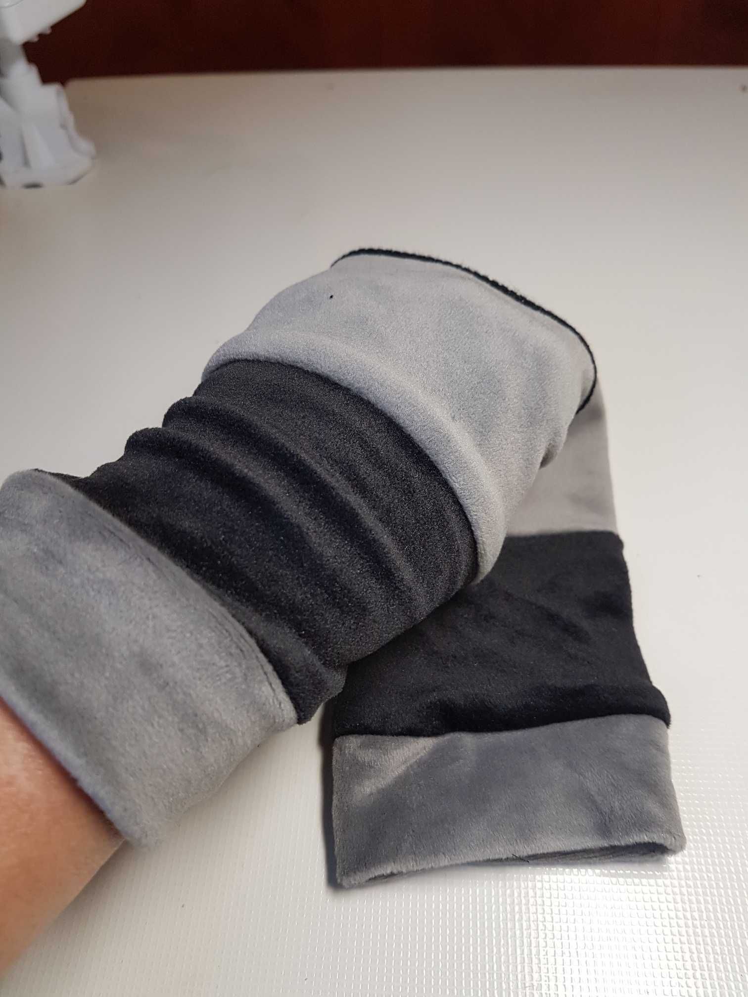 rękawiczki bez palców mitenki z weluru czarne i szare M