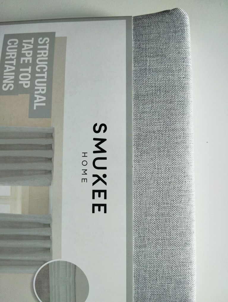 2 zasłony szare styl boho ala len taśma Smukee 2x zasłona