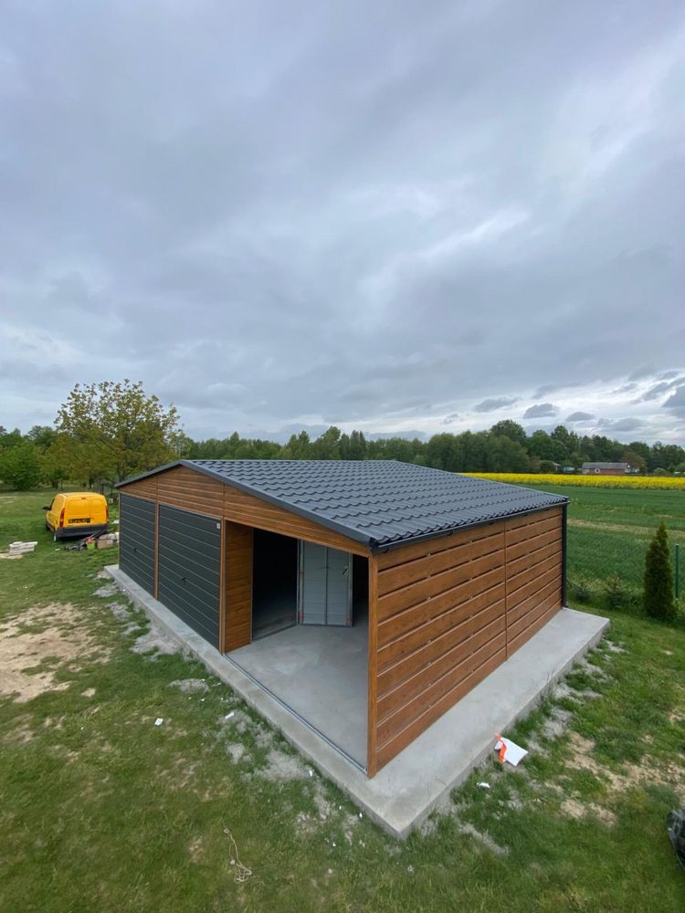 Garaż blaszany 9x5.8 6x5.8 drewnopodobny, profil zamknięty. PRODUCENT