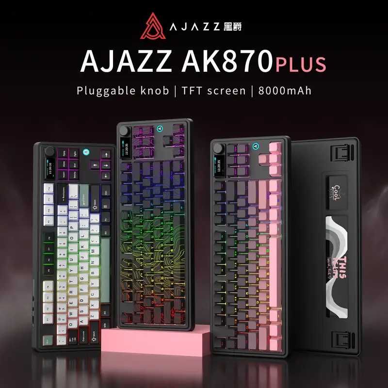 AJAZZ AK870 PLUS бездротова RGB DIY клавіатура з TFT-екраном + switch
