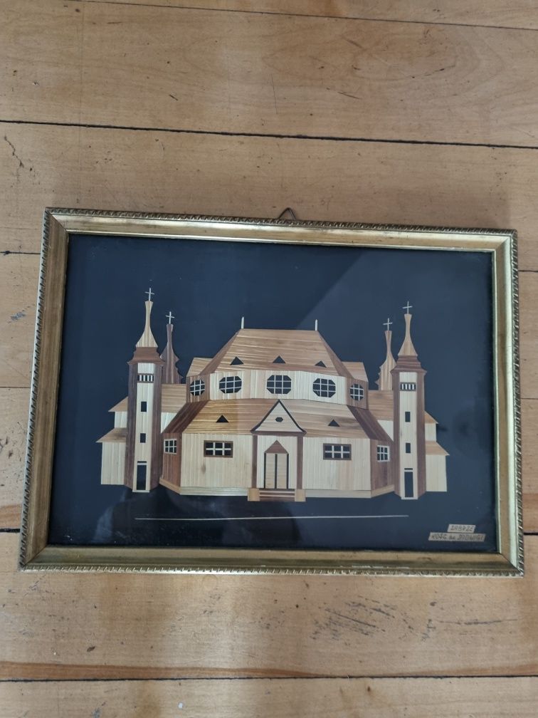 Stary obraz Kościoła Św.Jadwigi.w Zabrzu z prasowanej slomy kolekcja
