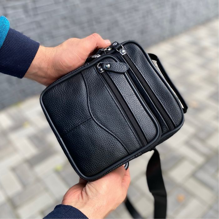 Чорна сумка для чоловіка шкіряна барсетка Gentalman base