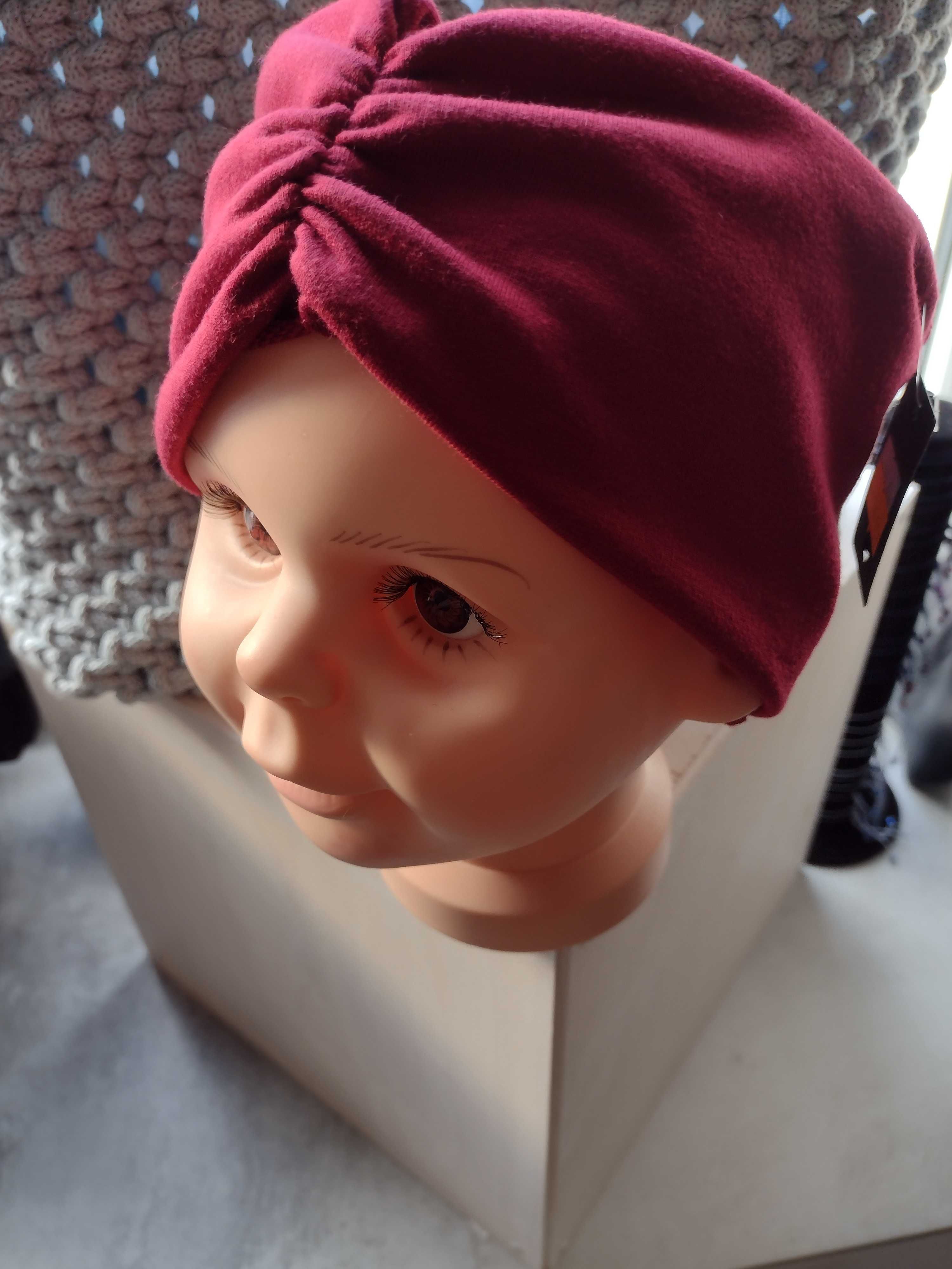 Opaska turban wiosenna bordowa czerwona dziewczęca pin up rozm 48