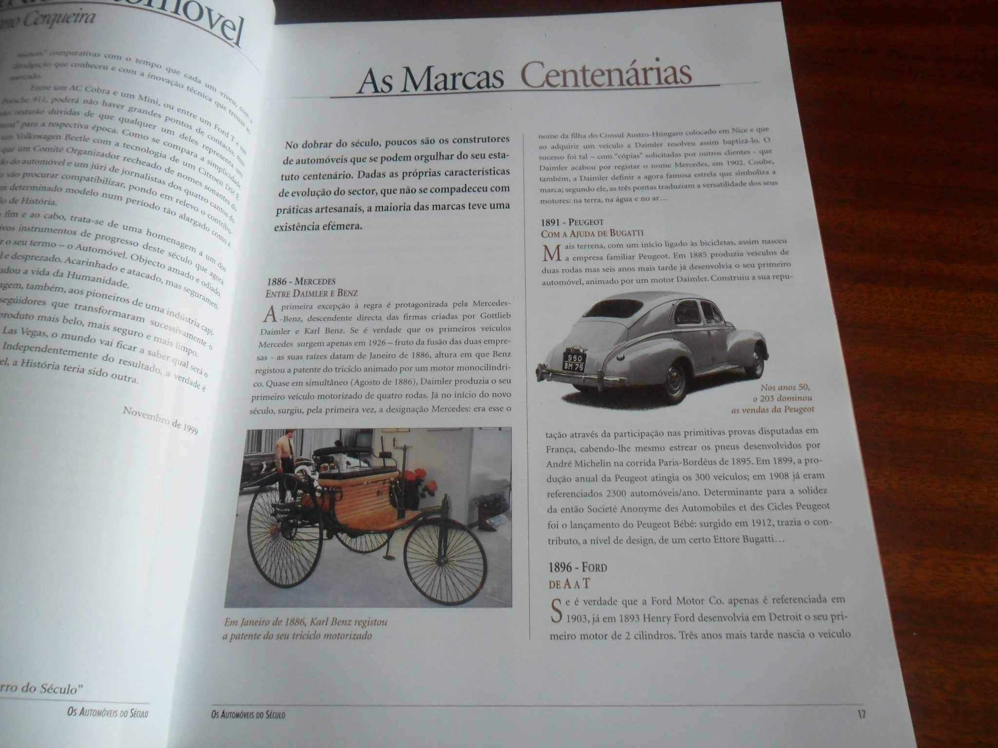 "100 Melhores Automóveis do Século" de Vários - 1ª Edição de 1999