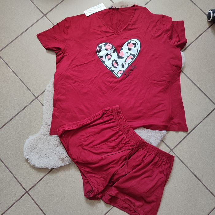 Bordowa piżama na lato wiskoza serce damska XL