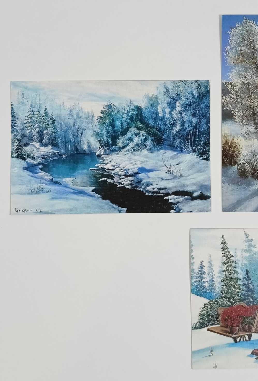 4 karty pocztowe motyw z zima - malowane ustami
