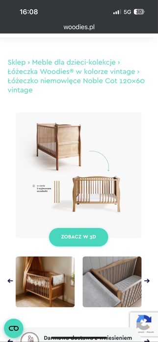 Łóżeczko drewniane Woodies 120x60+ wymienna barierka