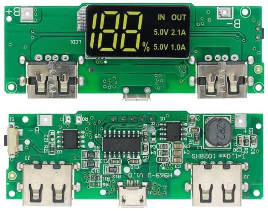 Moduł PowerBank H969-U v2.0 z LCD 2xUSB 5V 2,1A microUSB