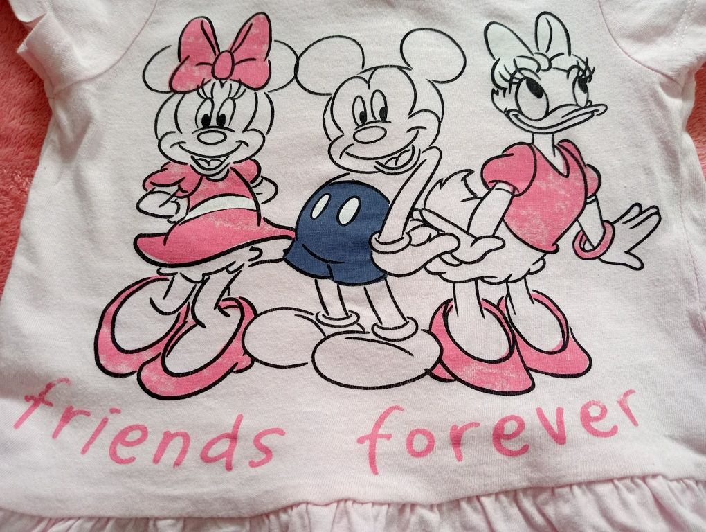 Bluzeczka, koszulka, T-shirt, krótki rękaw, różowa, Disney Baby, r. 92