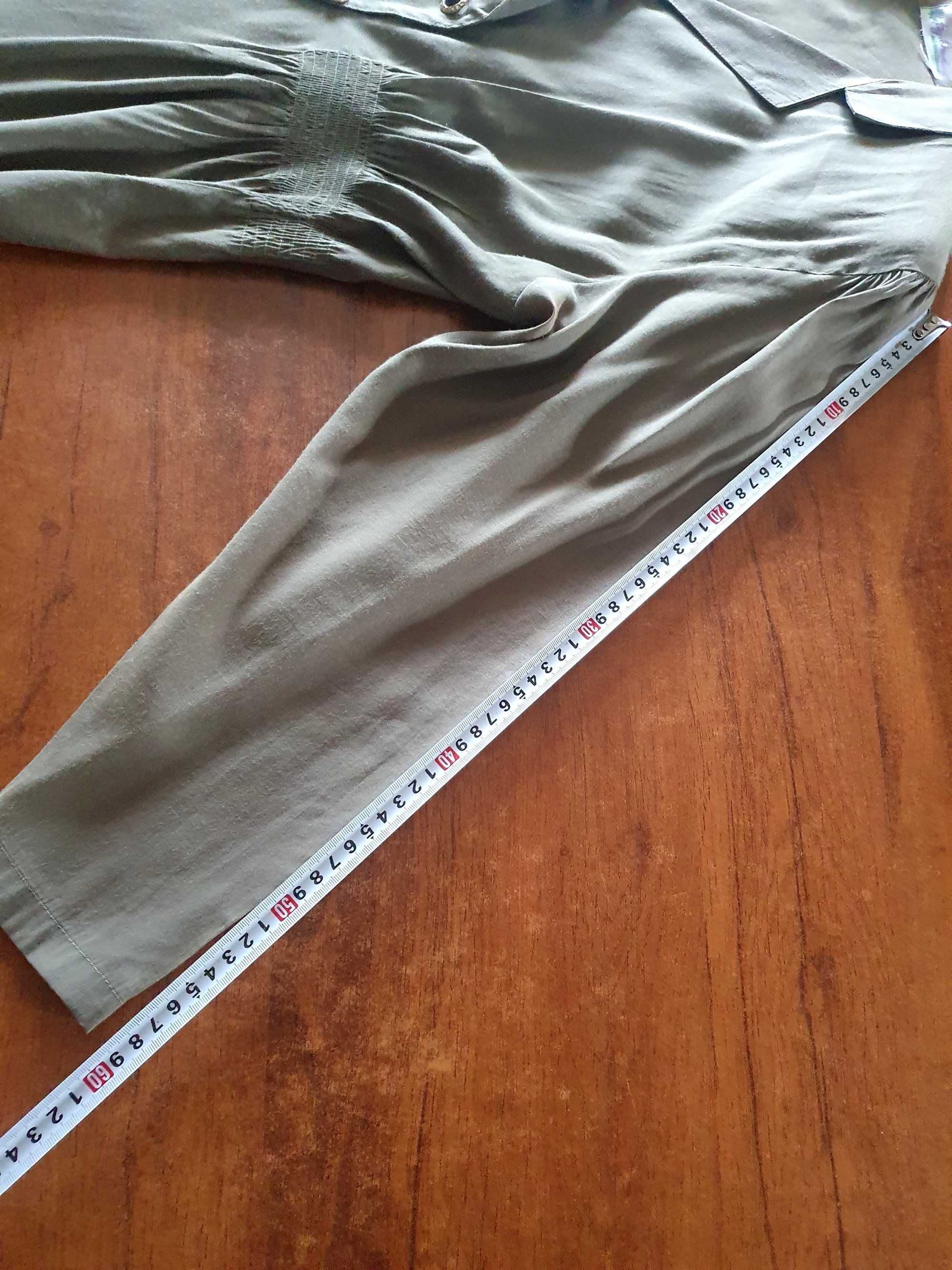 Komplet marynarka spodnica L XL zielony khaki