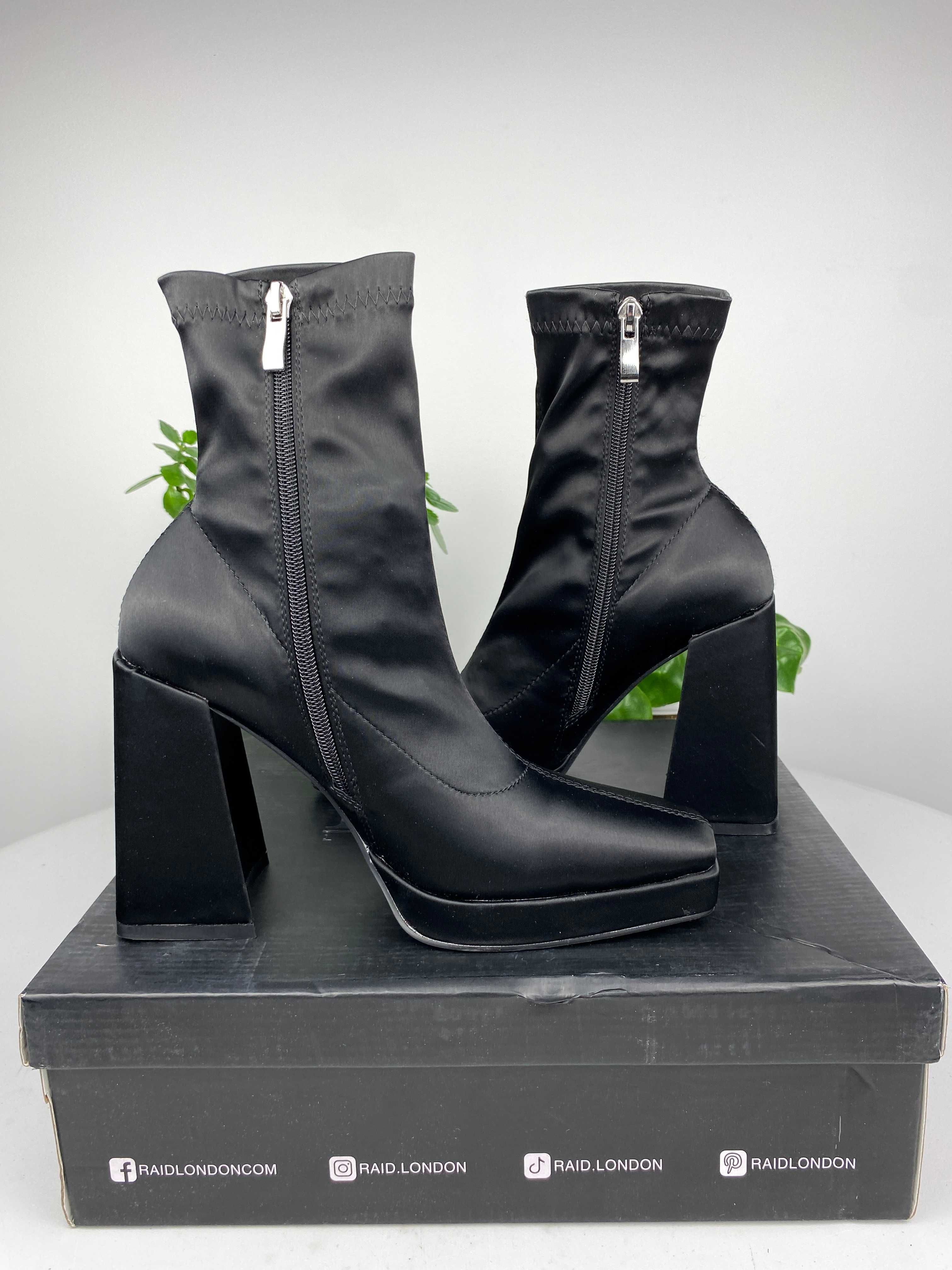 czarne satynowe buty botki na obcasie raid london hartley r. 36 n64