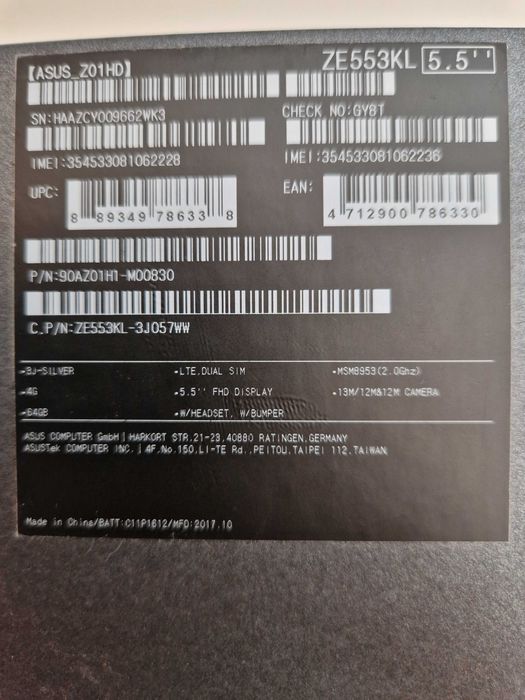 Asus Zenfone 3 Zoom S ZE553KL