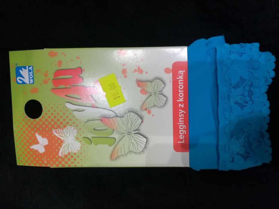 Leginsy z koronka 104/110 niebieskie, nowe wola