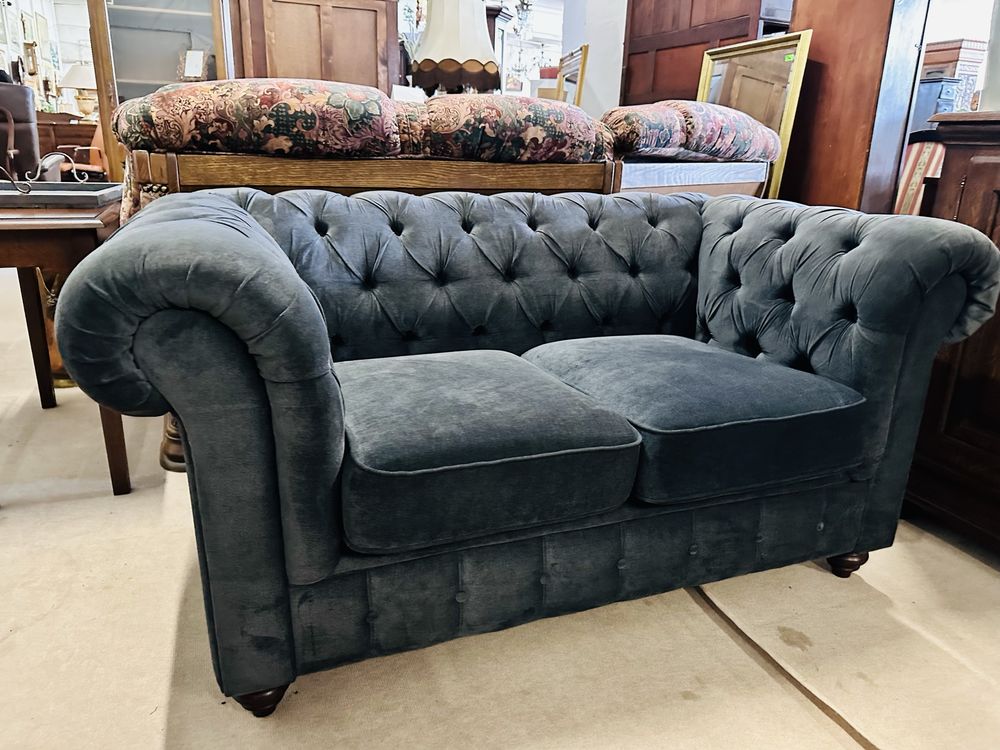 JAK NOWE :) 2 kanapy 2 osobowe chesterfield granat z grafitem  :)