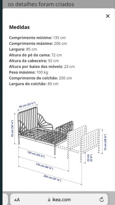 Cama criança ferro Ikea extensível