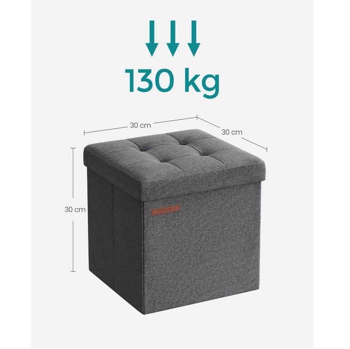 Mała pufa pikowana 30cm ciemnoszara Składana z miejscem na rzeczy