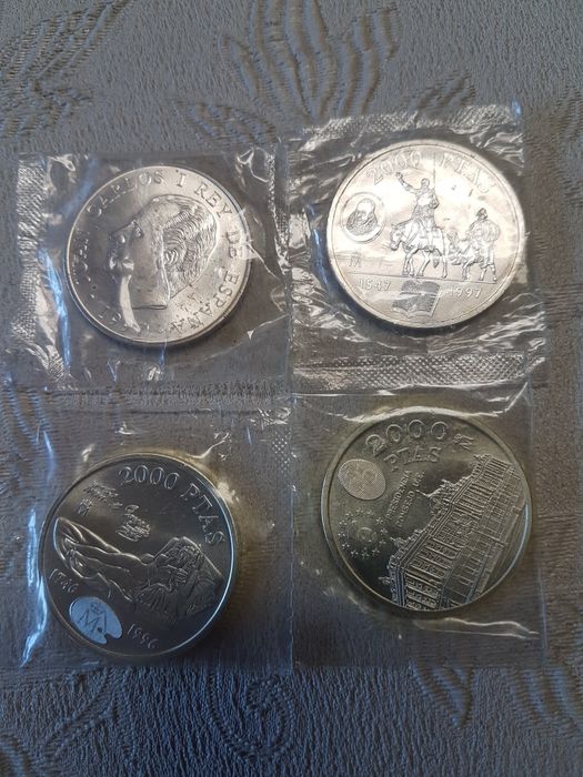 4 moedas 2000 pesetas em prata 1995,96,97.