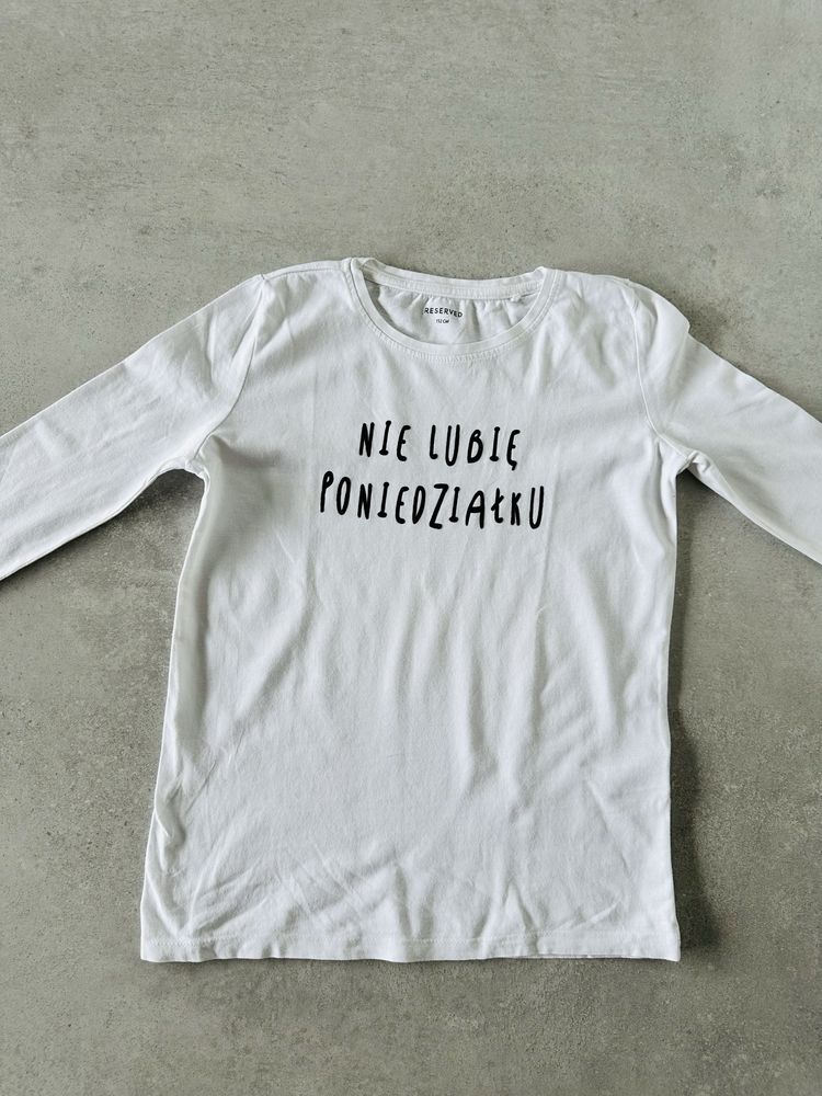 RESERVED biały T-Shirt dziewczęcy z długim rękawem koszulka 152