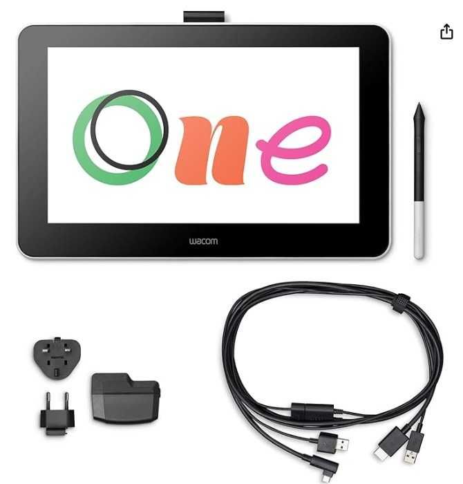 Mesa Gráfica Wacom One 13, completa pontas extra, caneta, caixa, cabos